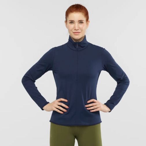 Dámské Bundy Salomon Essential Lightwarm Half Zip Tmavě Blankyt | CZ 38QYRJP